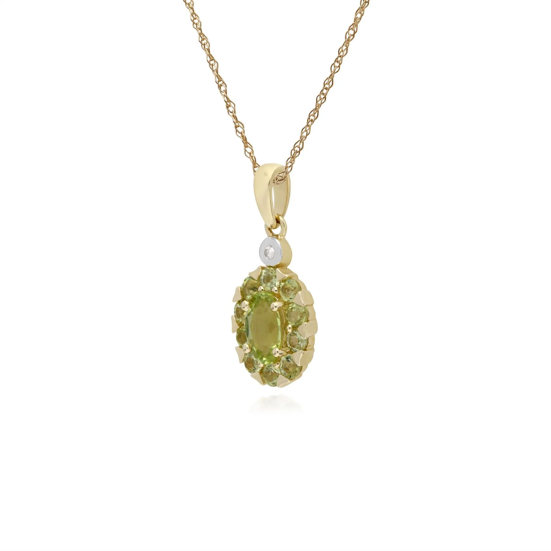 Peridot & Diamant Trauben Anhänger in 9ct Gelb Gold