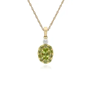 Peridot & Diamant Trauben Anhänger in 9ct Gelb Gold