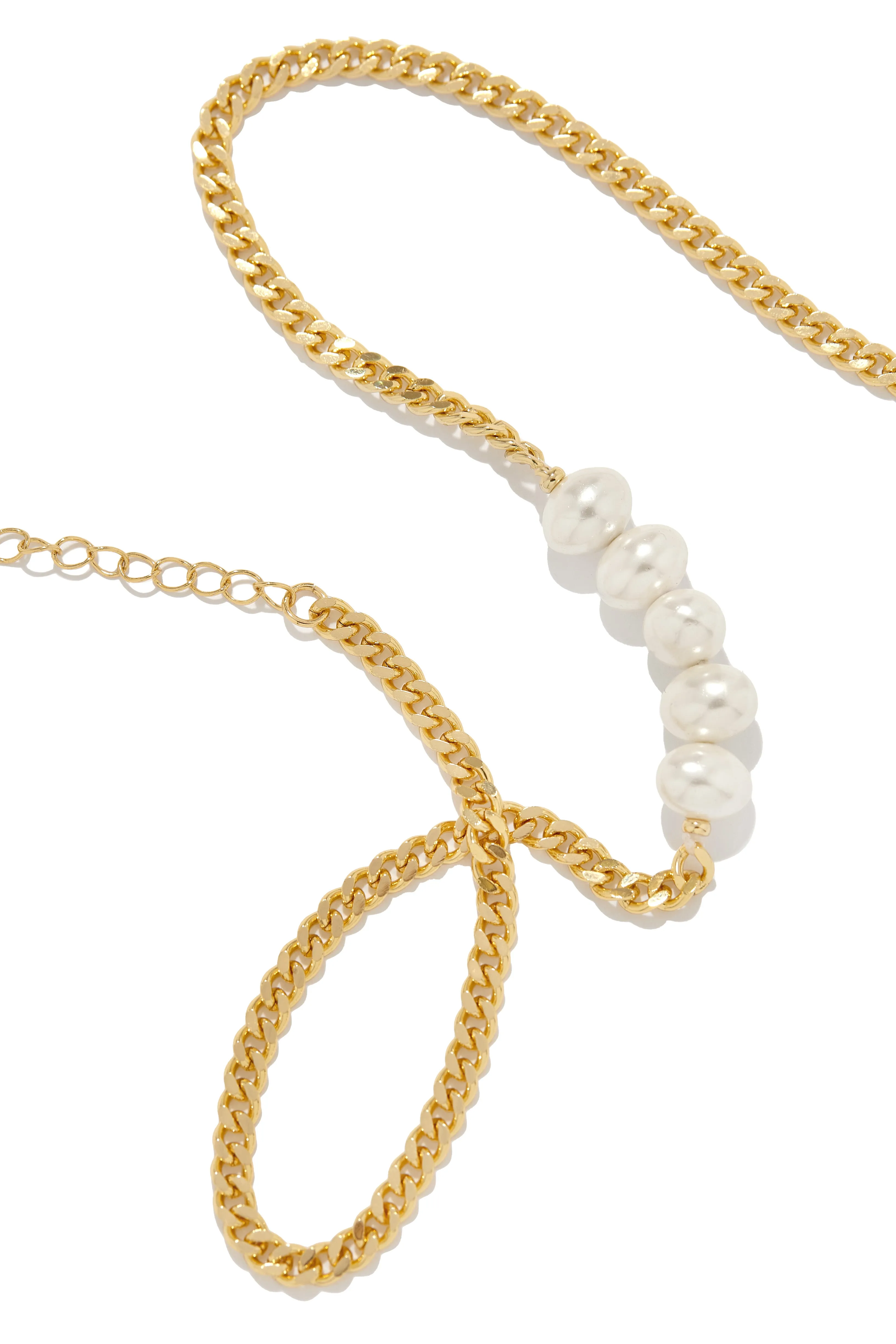 Perlas Adjustable Faux Pearl Necklace - Gold