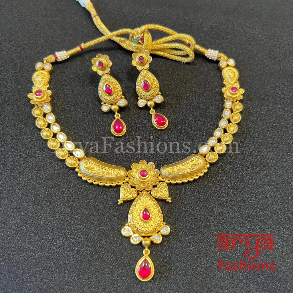 Rani Antique Gold Rajwadi Meenakari Necklace