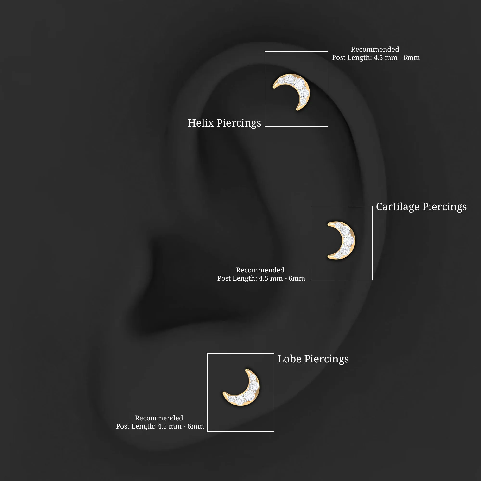 Real Diamond Crescent Moon Cartilage Earring