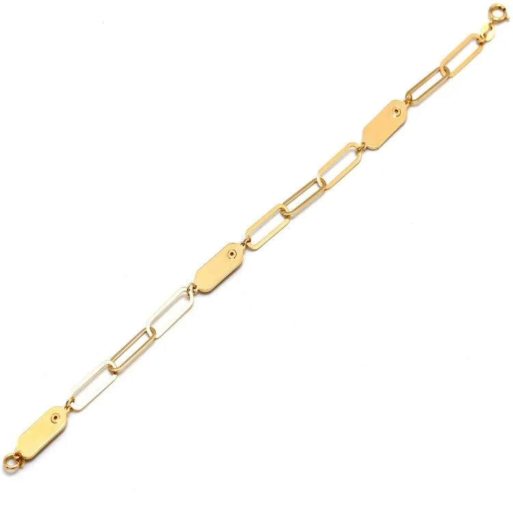 Real Gold Paper Clip Pearl Stone Bracelet (17 cm) - Model 0132 BR1697