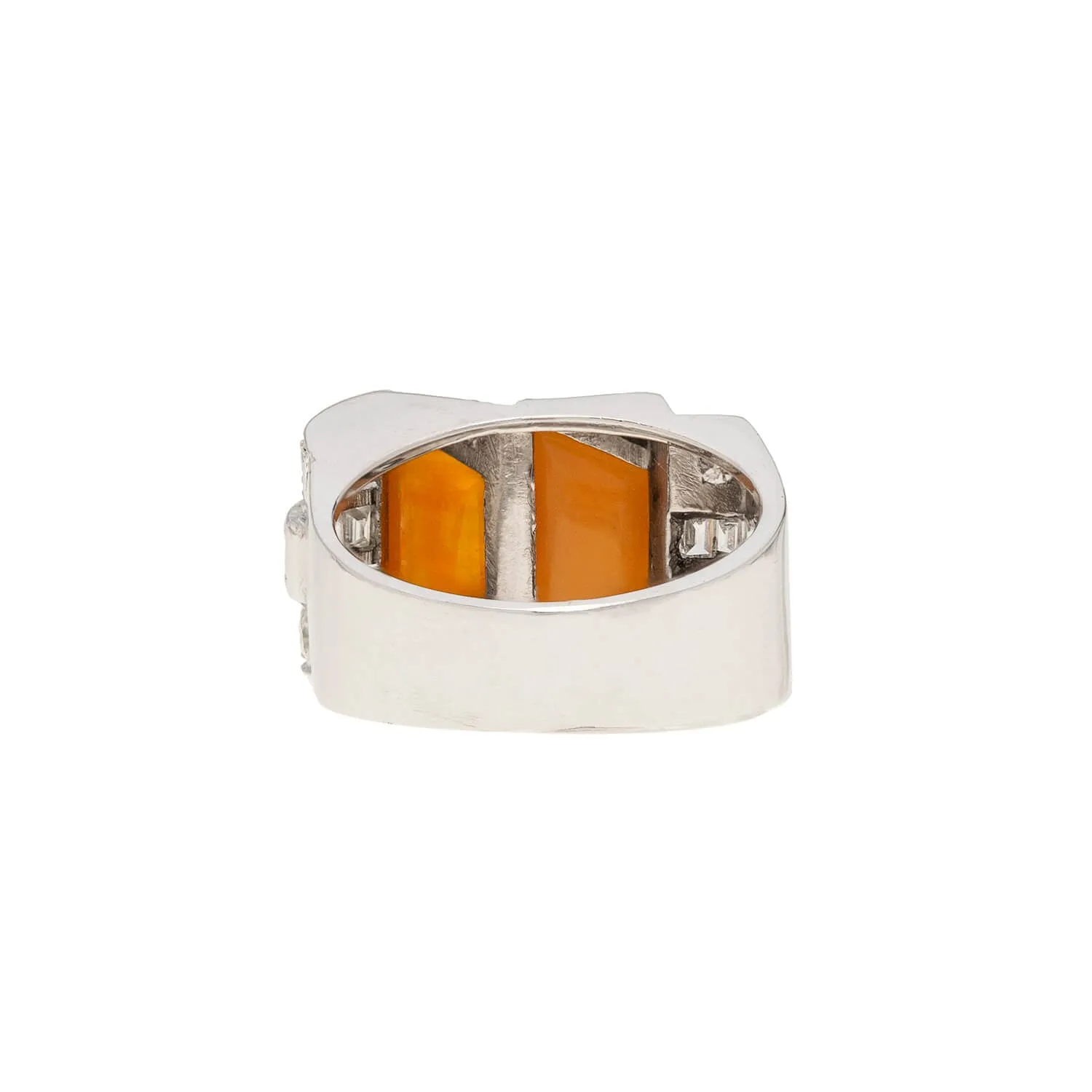 Retro Platinum Fire Opal   Diamond Ring