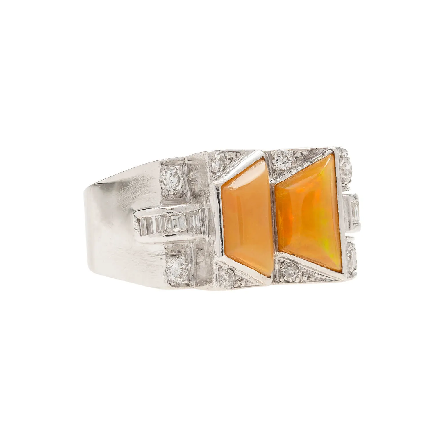 Retro Platinum Fire Opal   Diamond Ring