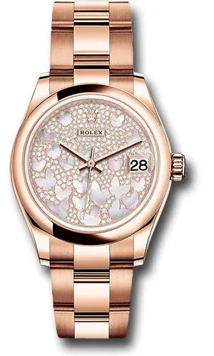 Rolex Everose Gold Datejust 31 Watch - Domed Bezel - Diamond Paved Butterfly Dial - Oyster Bracelet 278245 pmopbo