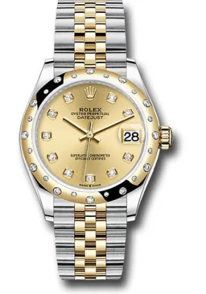 Rolex Steel and Yellow Gold Datejust 31 Watch - Domed Diamond Bezel - Champagne Diamond Dial - Jubilee Bracelet 278343 chdj