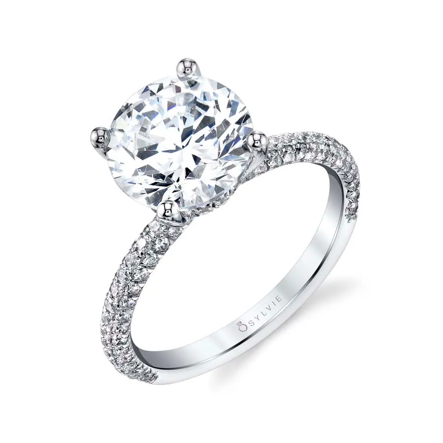 Round Cut 3 Carat Classic Pave Engagement Ring - Jayla Platinum White