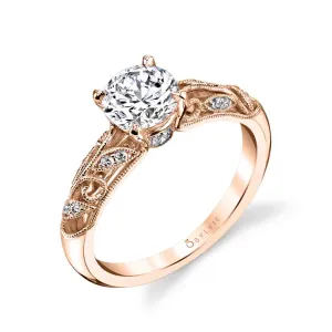 Round Cut Vintage Engagement Ring - Roial 14k Gold Rose