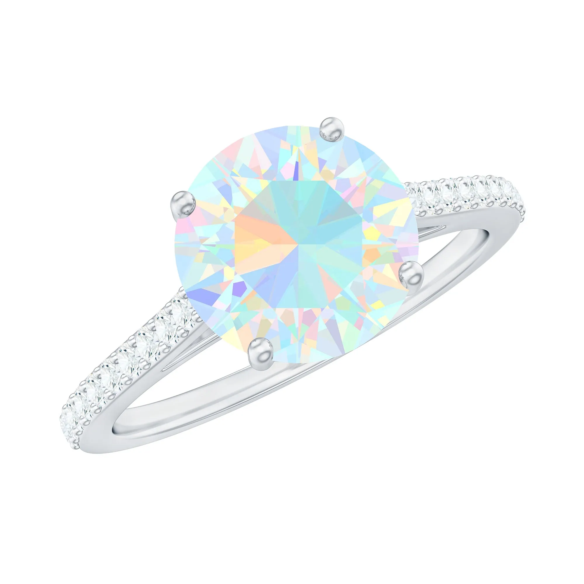 Round Ethiopian Opal and Diamond Solitaire Ring