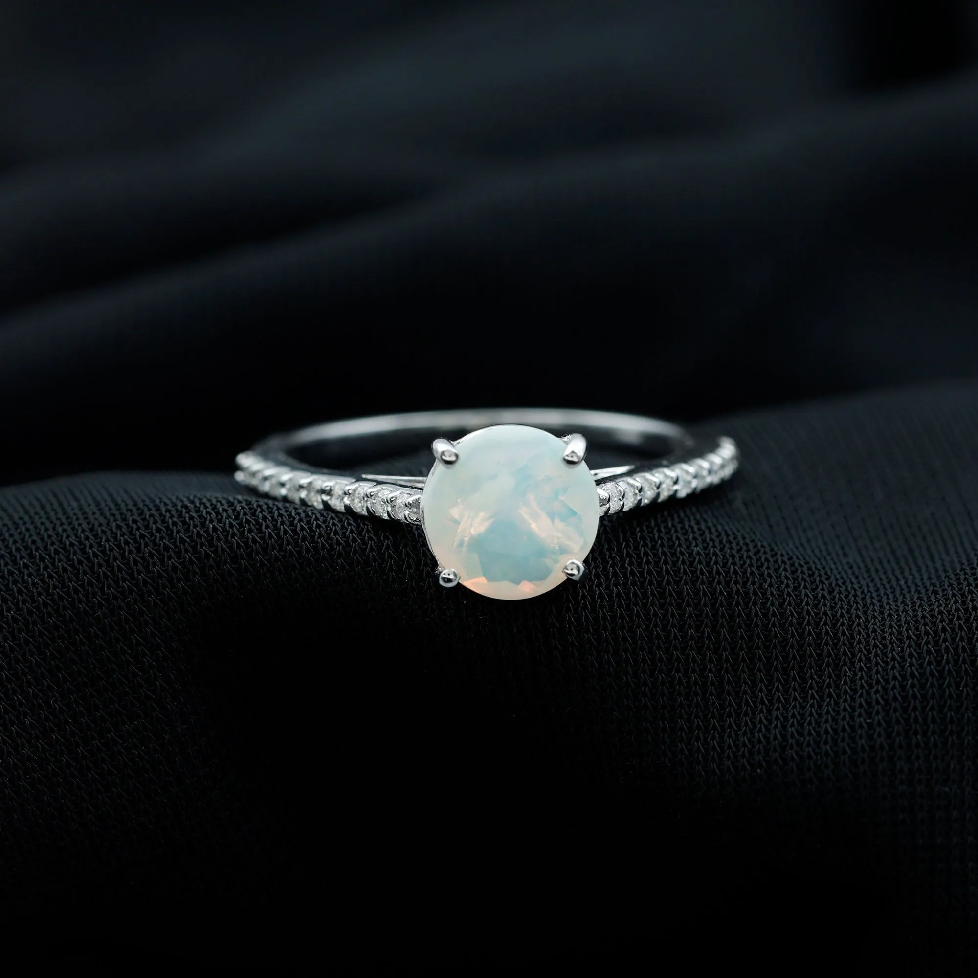 Round Ethiopian Opal and Diamond Solitaire Ring