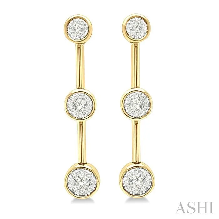 ROUND SHAPE 3 STONE BAR LINK LOVEBRIGHT DIAMOND EARRINGS