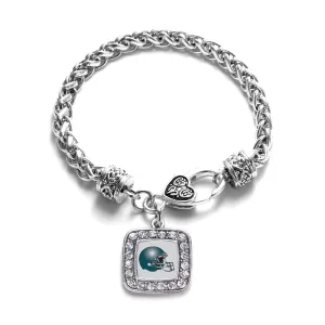 Silver Grey and Turquoise Team Helmet Square Charm Braided Bracelet