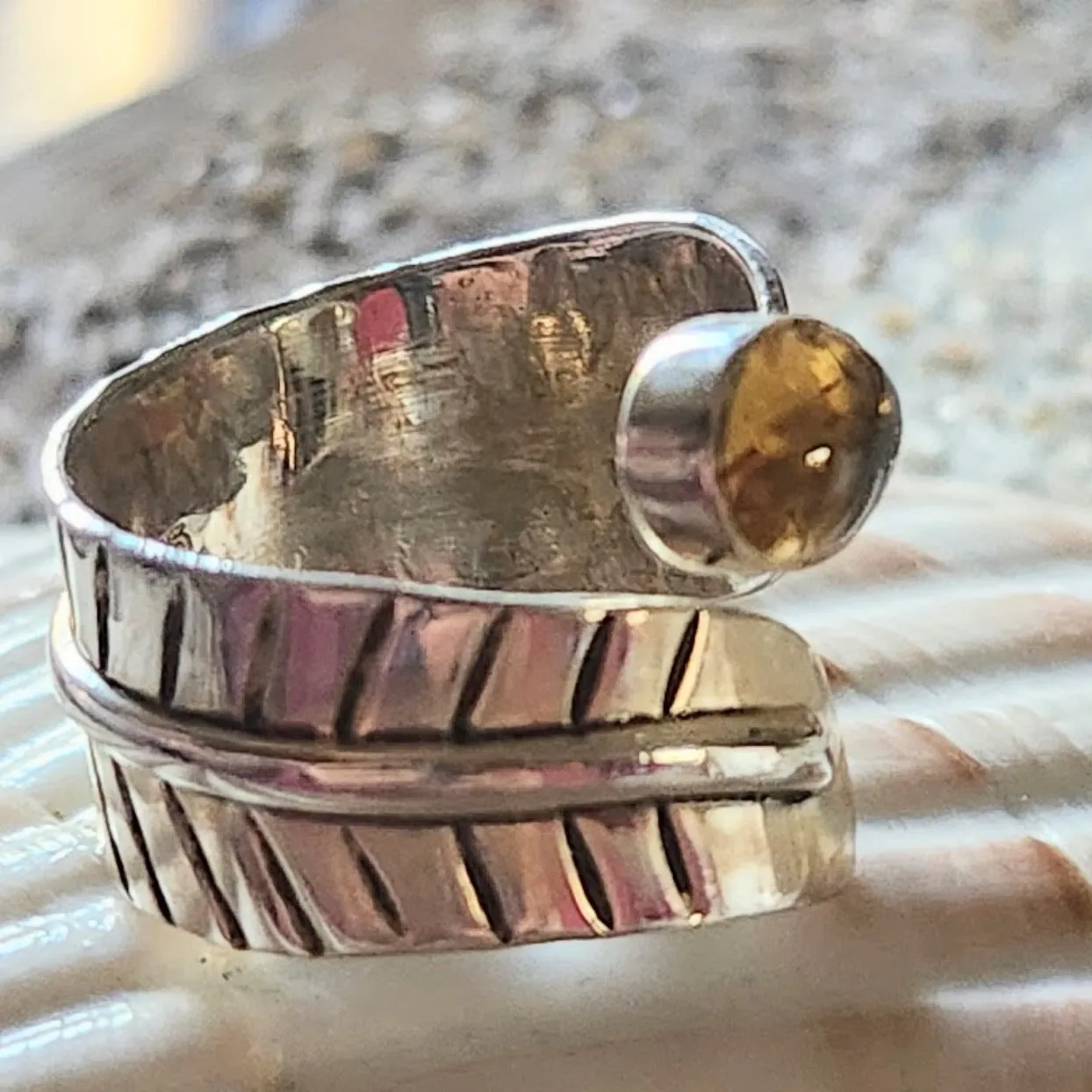 SILVER LEAVES - CITRINE / ADJUSTABLE RING