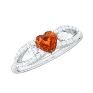 Solitaire Lab-Created Orange Sapphire Heart Engagement Ring with Diamond