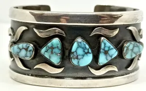 Southwest Spiderweb Turquoise & Sterling Silver Shadow Box Cuff Bracelet 5.5''