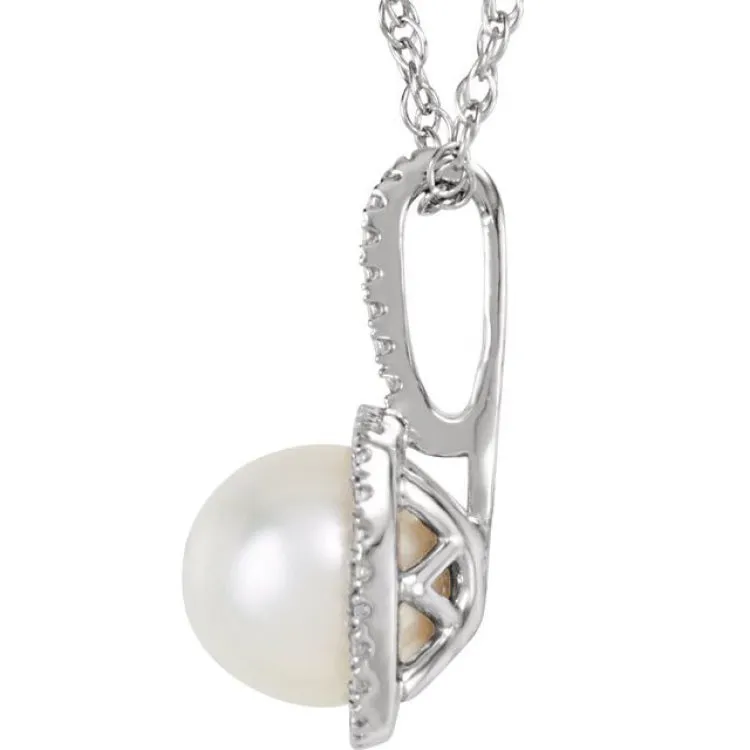 Sterling Silver 6.5-7 mm Cultured White Freshwater Pearl & .015 CTW Natural Diamond 18" Necklace