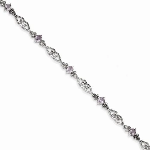 Sterling Silver Diamond Amethyst Bracelet