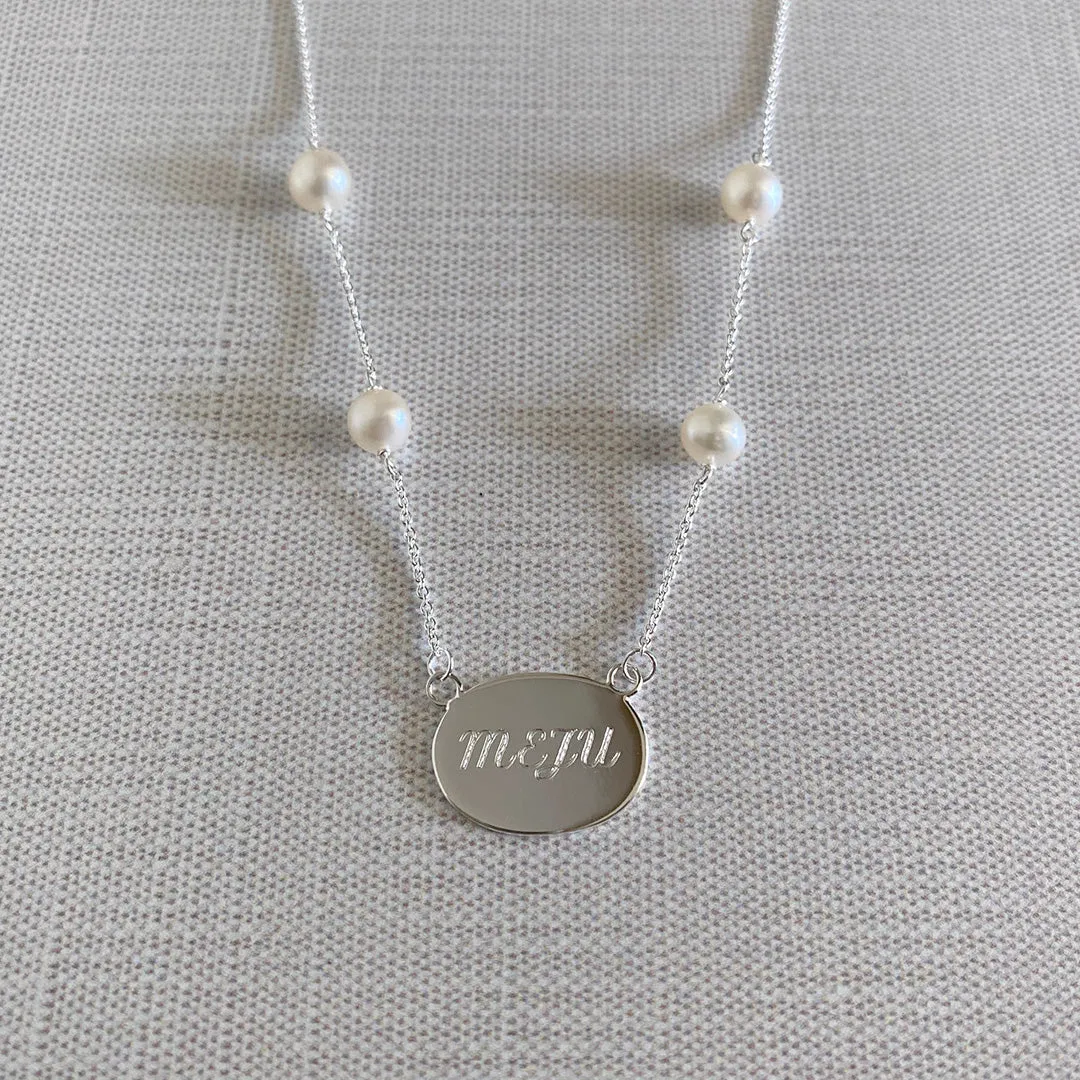 Sterling Silver ID Pendant & Pearl Necklace