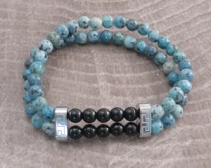 Stone Steel and Black Bead 2row Turquois Bracelet