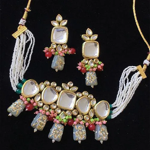 Sukhmani Gambhir In Square Kundan Moti Choker And Earring Set