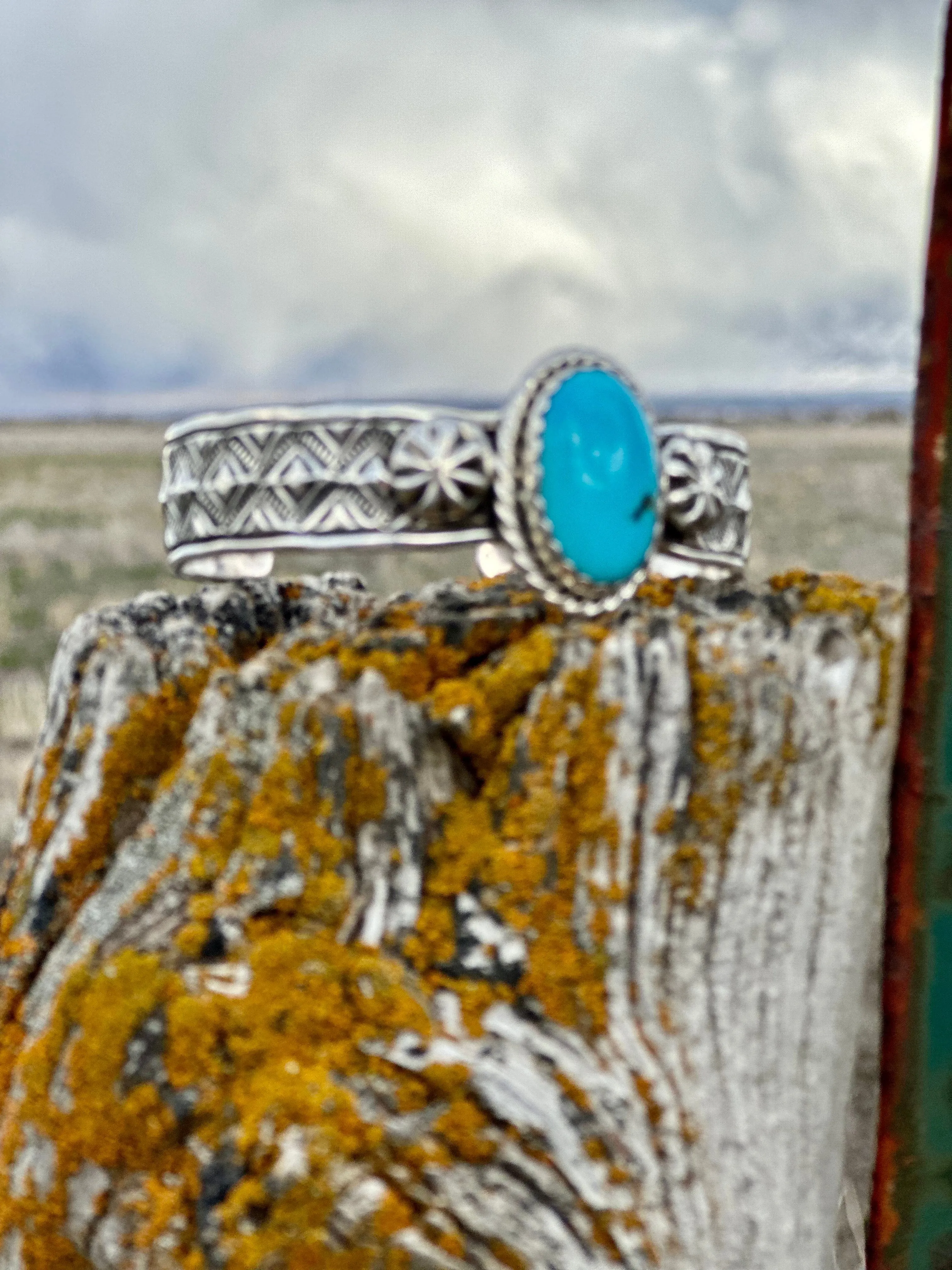 The Aztec Diamonds Sterling Silver & Kingman Turquoise (Real) Southwest Cuff Bracelet