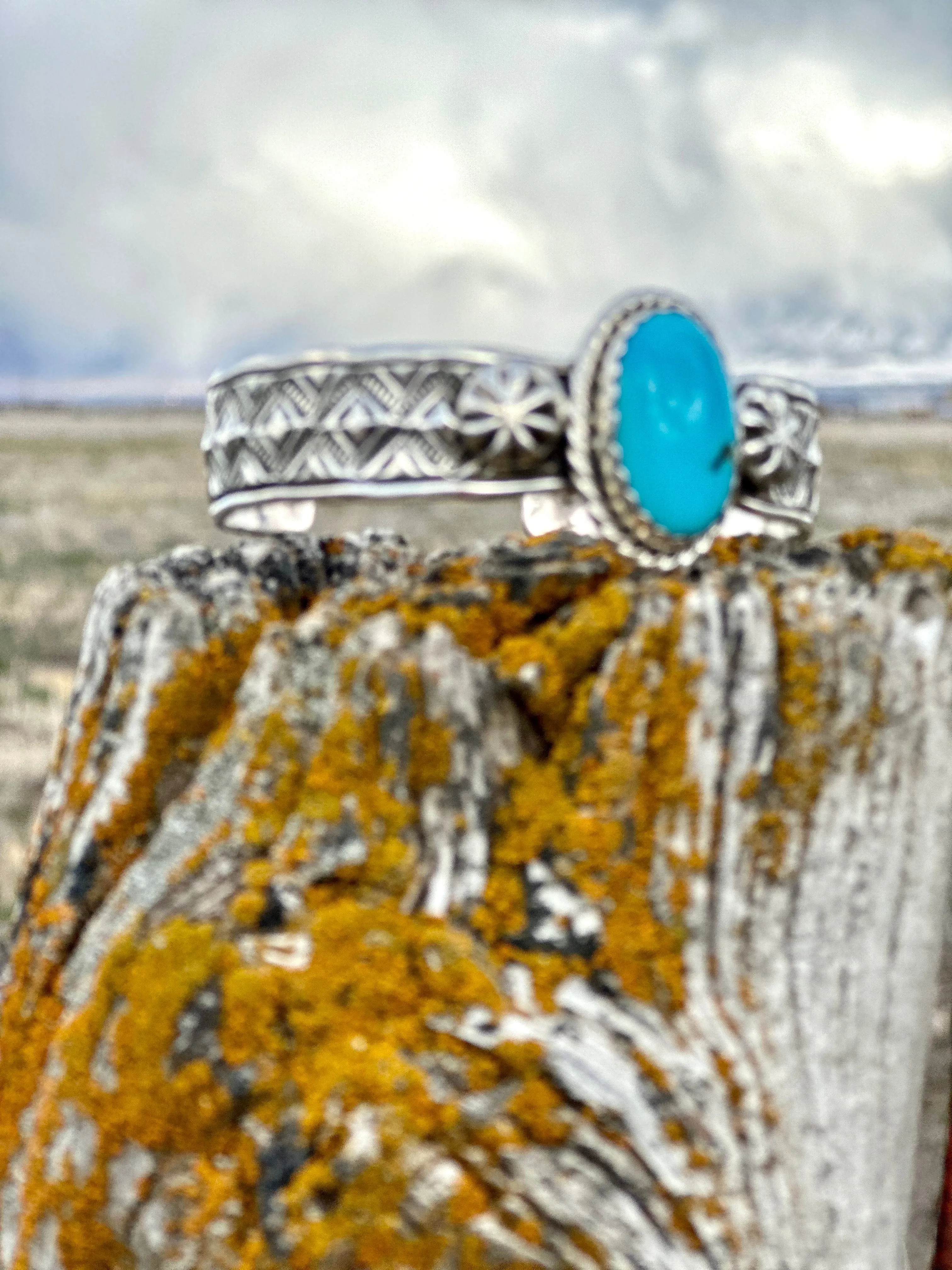 The Aztec Diamonds Sterling Silver & Kingman Turquoise (Real) Southwest Cuff Bracelet