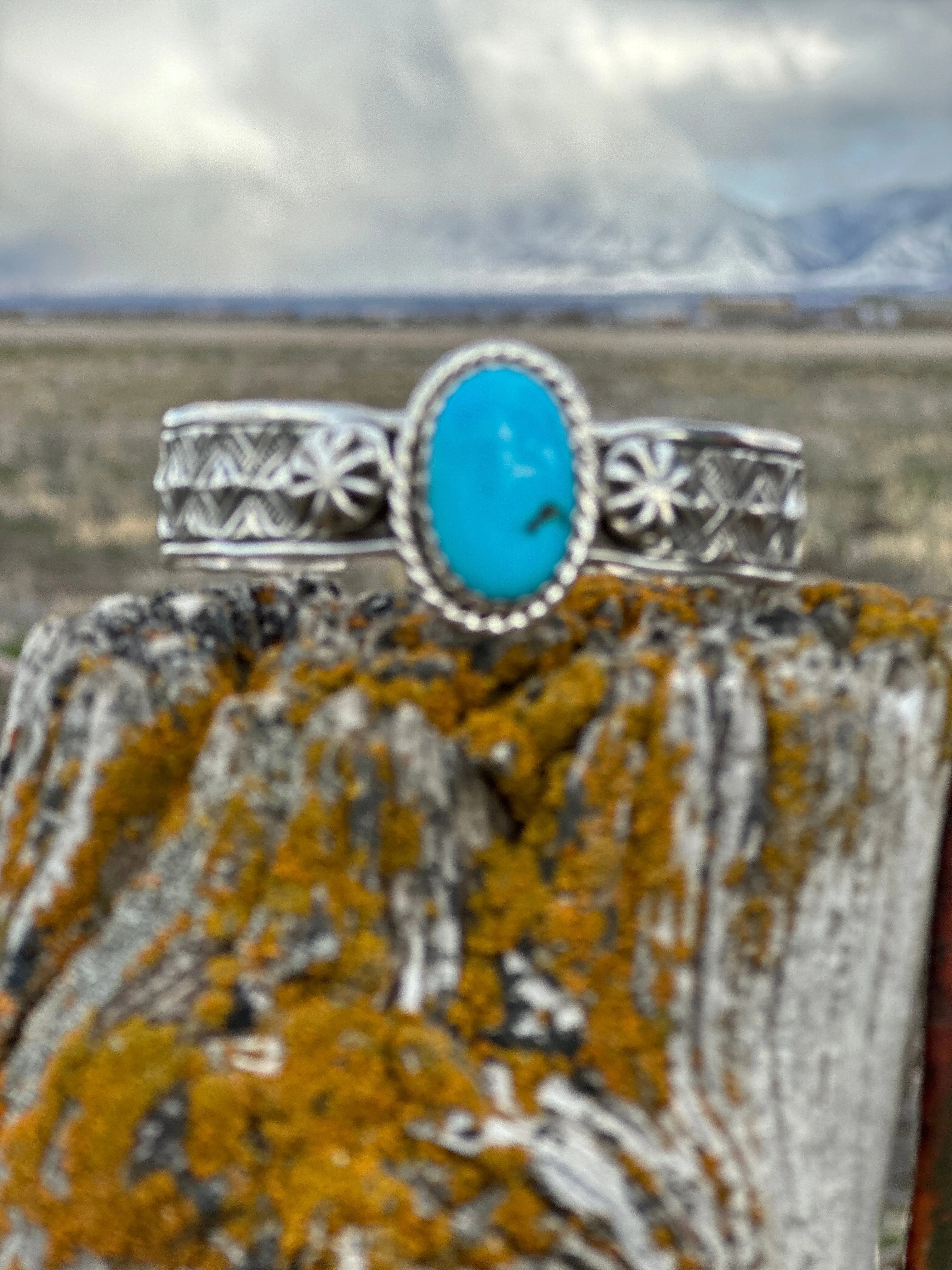 The Aztec Diamonds Sterling Silver & Kingman Turquoise (Real) Southwest Cuff Bracelet