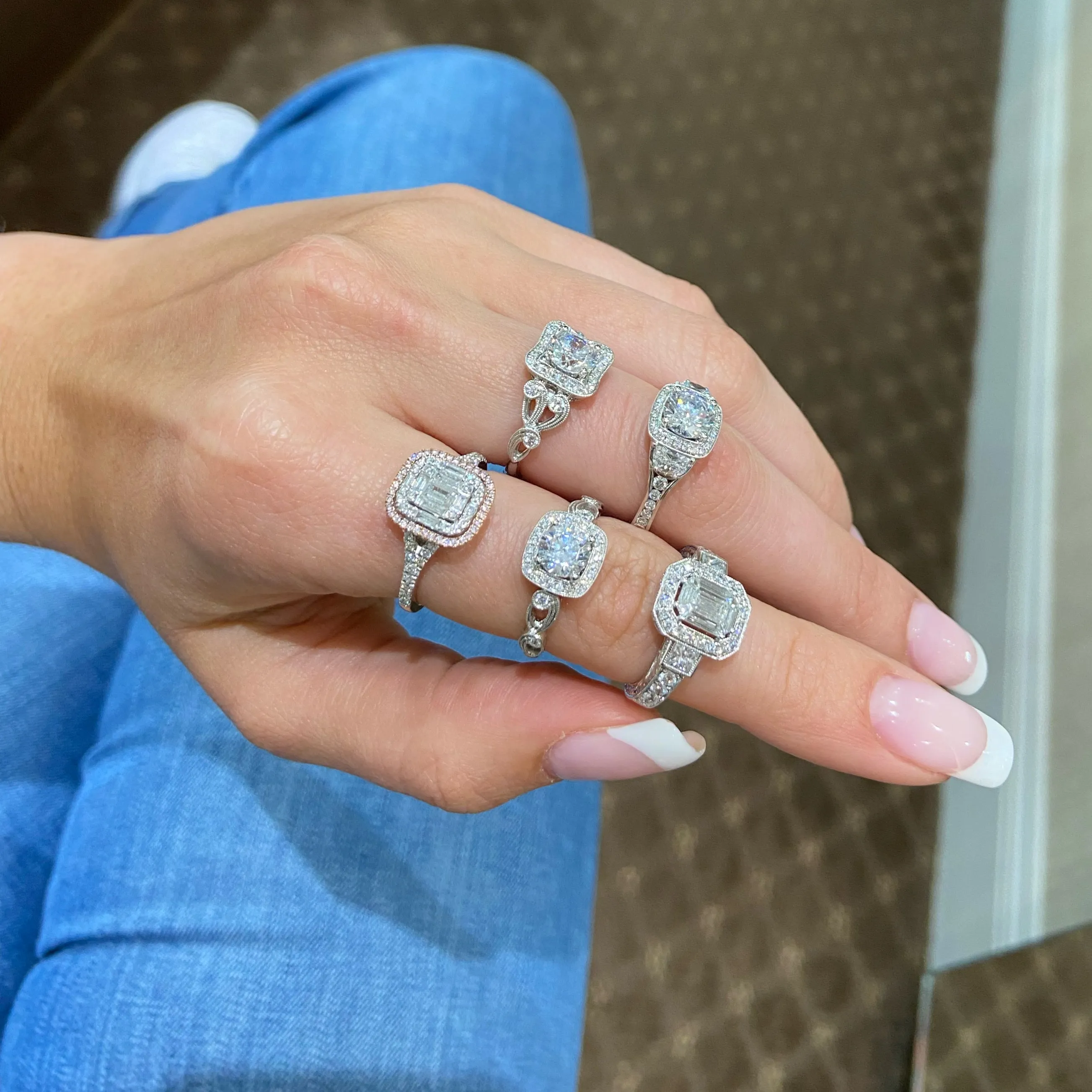 Three-Stone Emerald-Cut Diamond Engagement Ring