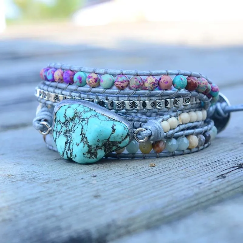 Trinity Natural Turquoise, Jasper & Amazonite  Wrap Bracelet