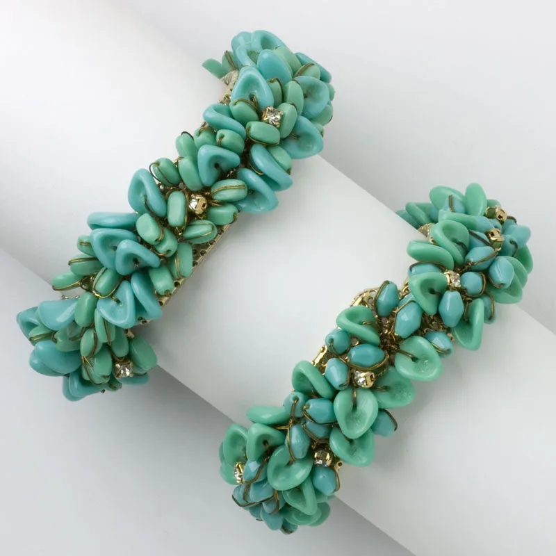 Turquoise Glass Bead & Diamanté 1950s Bracelet