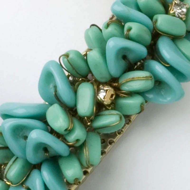 Turquoise Glass Bead & Diamanté 1950s Bracelet