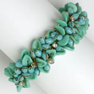 Turquoise Glass Bead & Diamanté 1950s Bracelet