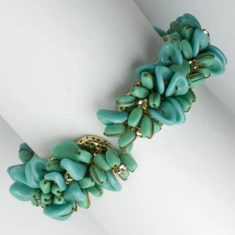 Turquoise Glass Bead & Diamanté 1950s Bracelet