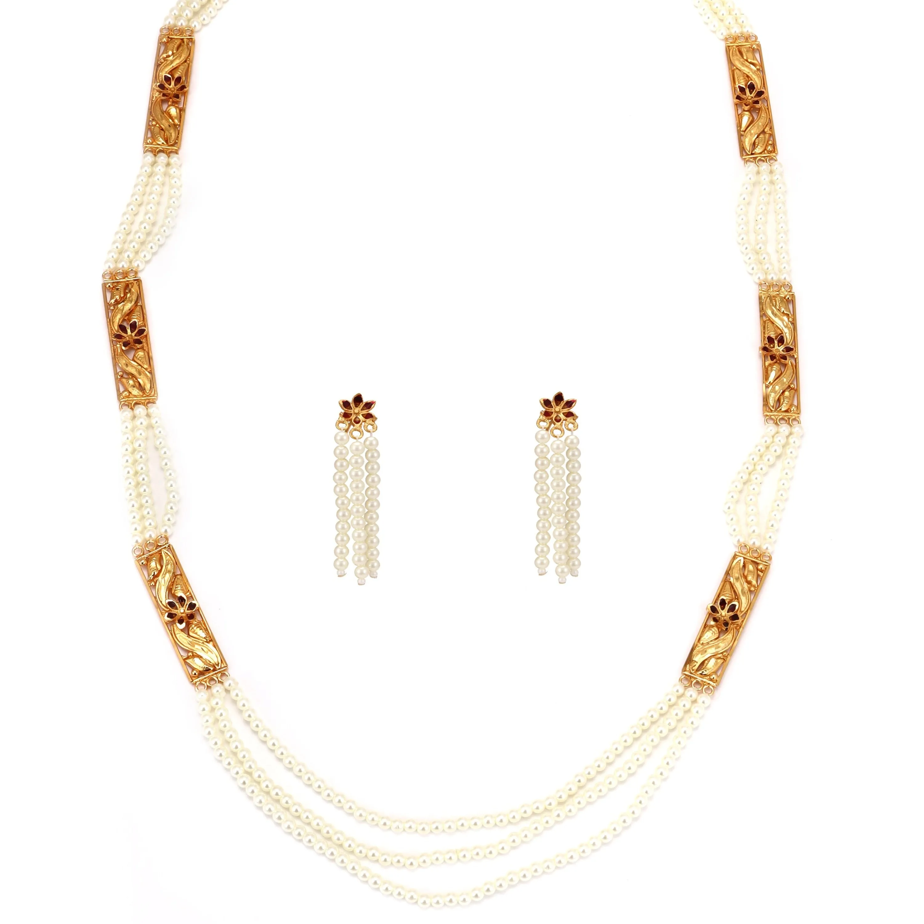 White Beaded Chatai Necklace Set