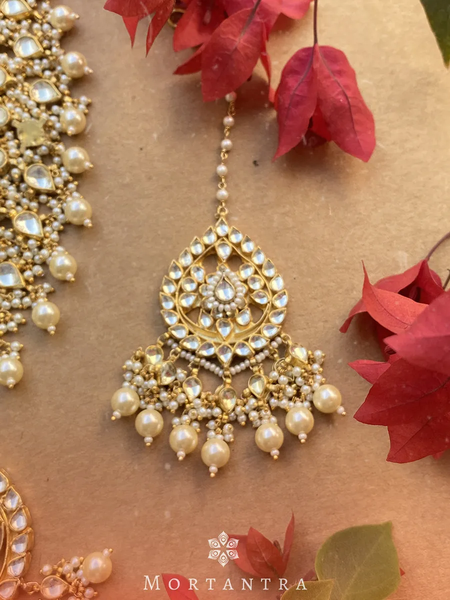 White Color Gold Plated Jadau Kundan Bridal Necklace Set - MS484